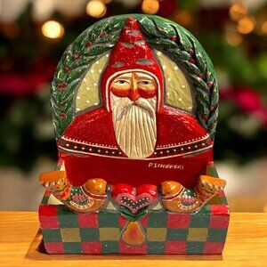 P. Schifferl Midwest Folk Art Card Holder Box 10in Santa Christmas Primitive